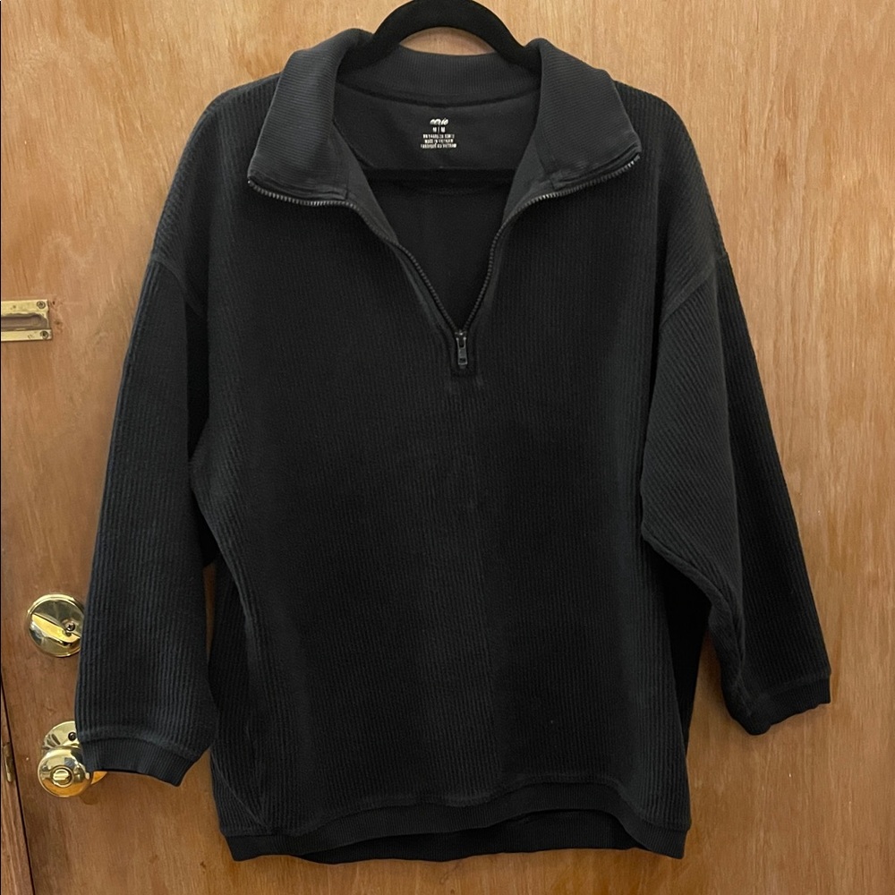 Aerie Ribbed Black Charcoal Zip-Up Sweater
